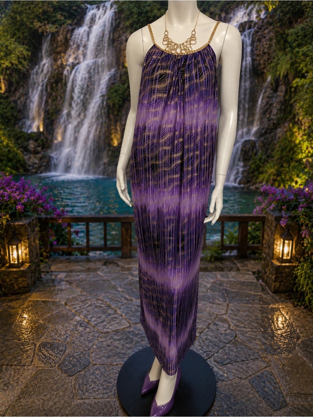 Purple Patterned Maxi Skirt
